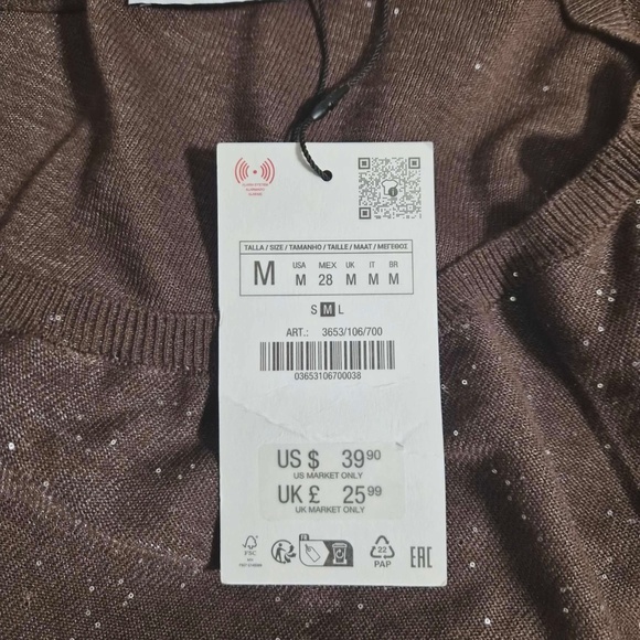 ZARA NWT Sparkly Diamond Studded Fairy Cottagecore Witchy Chocolate Brown Top M - Picture 6 of 9